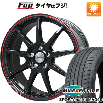 【新品国産車用5穴114.3】 夏タイヤ ホイール4本セット 215/55R17 ミレバー スポーツマクロ MA349（限定） レアマイスター LMスポーツ LM-QR グロスブラック/レッドライン 7.5J 17インチ(送料無料)