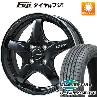 【新品 軽自動車】N-BOX タント スペーシア 夏タイヤ ホイール4本セット 165/55R15 ミレバー ハーモニック プラス MP070(限定) レアマイスター CS-V(グロスブラック/リムポリッシュ) 5J 15インチ(送料無料)