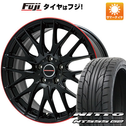 【パンク保証付き】【新品国産車用5穴114.3】 夏タイヤ ホイール4本セット 265/40R22 ニットー NT555 G2 ビッグウエイ レイシーン プラバ9M(グロスブラック/レッドリム) 9J 22インチ(送料無料)