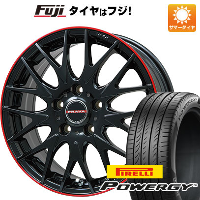 【新品国産車用5穴100】 夏タイヤ ホイール4本セット 205/55R16 ピレリ パワジー ビッグウエイ レイシーン プラバ9MJrII グロスブラック/レッドリム 6.5J 16インチ(送料無料)