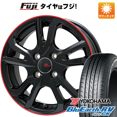 【パンク保証付き】【新品】ルーミー・パッソ・ジャスティ・トール 夏タイヤ ホイール4本セット 165/65R14 ヨコハマ ブルーアース RV-03CK ブランドルライン レツィオ グロスブラック/レッドリム 5.5J 14インチ(送料無料)