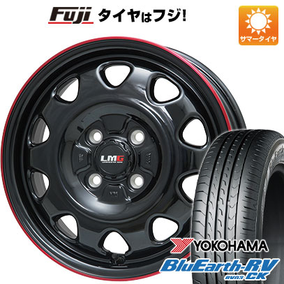 【パンク保証付き】【新品 軽自動車】N-BOX タント スペーシア 夏タイヤ ホイール4本セット 165/55R15 ヨコハマ ブルーアース RV-03CK レアマイスター LMG OFF-STYLE(グロスブラック/レッドリム) 4.5J 15インチ(送料無料)|フジ スペシャルセレクション