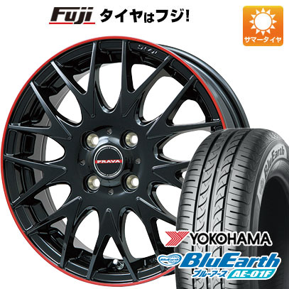 【新品 軽自動車】ソリオ ハスラー 夏タイヤ ホイール4本セット 165/70R14 ヨコハマ ブルーアース AE-01F ビッグウエイ レイシーン プラバ9MJrII グロスブラック/レッドリム 4.5J 14インチ(送料無料)|フジ スペシャルセレクション