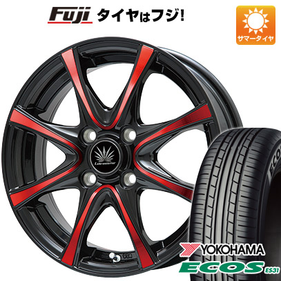 日本製【新品 軽自動車】 夏タイヤ ホイール4本セット 165/55R14 ヨコハマ エコス ES31 プレミックス アマルフィV Jr(ブラックポリッシュ/レッドクリア) 4.5J 14インチ(送料無料)|フジ スペシャルセレクション