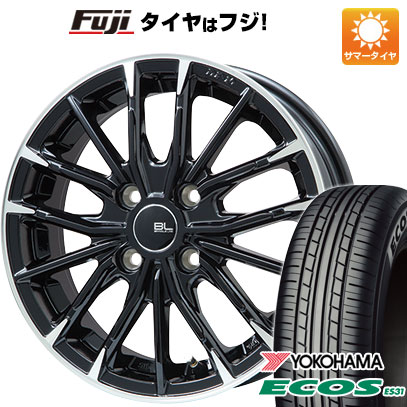 日本製【新品 軽自動車】 夏タイヤ ホイール4本セット 165/55R14 ヨコハマ エコス ES31 ブランドルライン DF-10M グロスブラック/カットスポーク 4.5J 14インチ(送料無料)