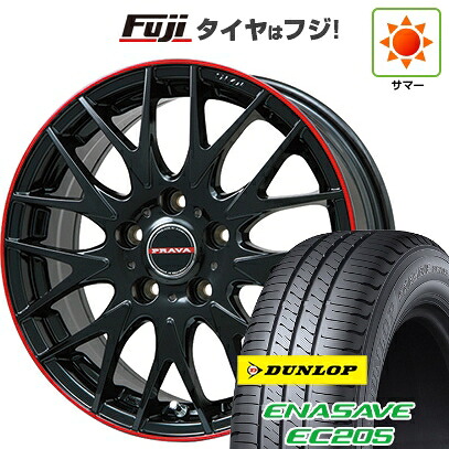 【新品国産車用4穴100】 夏タイヤ ホイール4本セット 185/55R16 ダンロップ エナセーブ EC205 ビッグウエイ レイシーン プラバ9MJrII グロスブラック/レッドリム 6.5J 16インチ(送料無料)|フジ スペシャルセレクション