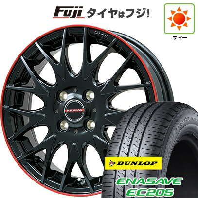 【新品】ルーミー・パッソ・ジャスティ・トール 夏タイヤ ホイール4本セット 175/55R15 ダンロップ エナセーブ EC205 ビッグウエイ レイシーン プラバ9MJrII グロスブラック/レッドリム 6J 15インチ(送料無料)