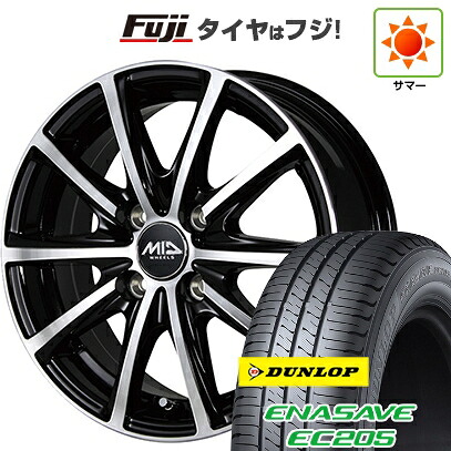 【新品国産車用4穴100】 夏タイヤ ホイール4本セット 185/60R15 ダンロップ エナセーブ EC205 MID WHEELS V25 ブラックポリッシュ 5.5J 15インチ(送料無料)