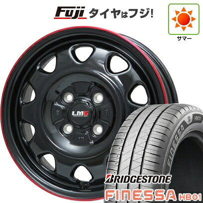 【新品 軽自動車】N-BOX タント スペーシア 夏タイヤ ホイール4本セット 165/55R15 ブリヂストン フィネッサ HB01 レアマイスター LMG OFF-STYLE(グロスブラック/レッドリム) 4.5J 15インチ(送料無料)