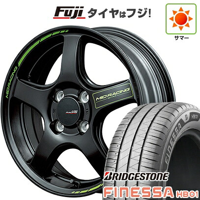 【新品 軽自動車】N-BOX タント スペーシア 夏タイヤ ホイール4本セット 165/55R15 ブリヂストン フィネッサ HB01 MID WHEELS MID RACING R50 タイプS 5J 15インチ(送料無料)
