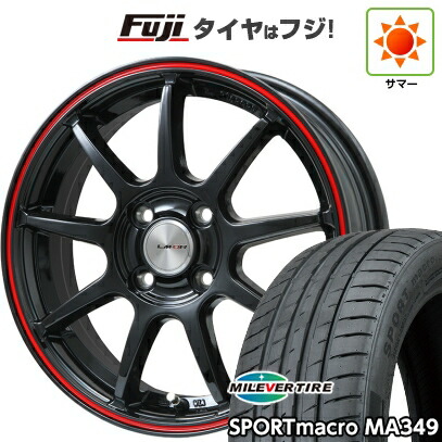 【新品国産車用4穴100】 夏タイヤ ホイール4本セット 195/45R16 ミレバー スポーツマクロ MA349（限定） レアマイスター LMスポーツ LM-QR グロスブラック/レッドライン 6J 16インチ(送料無料)