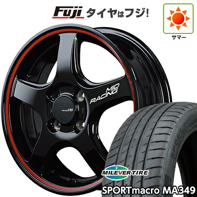 【新品国産車用4穴100】 夏タイヤ ホイール4本セット 195/50R16 ミレバー スポーツマクロ MA349（限定） MID WHEELS MID RACING R50 6J 16インチ(送料無料)
