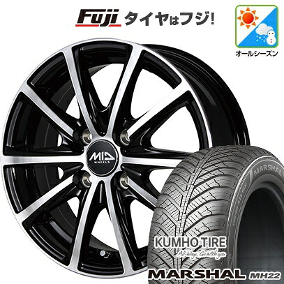 【新品国産車用4穴100】 オールシーズンタイヤ ホイール4本セット 185/65R15 クムホ マーシャル MH22 オールシーズン(限定) MID WHEELS V25 ブラックポリッシュ 5.5J 15インチ(送料無料)|フジ スペシャルセレクション