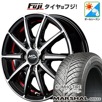 【新品国産車用4穴100】 オールシーズンタイヤ ホイール4本セット 185/65R15 クムホ マーシャル MH22 オールシーズン(限定) MID WHEELS SX-2 5.5J 15インチ(送料無料)