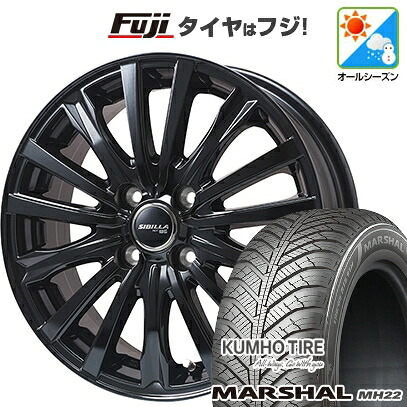 【新品国産車用4穴100】 オールシーズンタイヤ ホイール4本セット 185/55R15 クムホ マーシャル MH22 オールシーズン(限定) トピー シビラ NEXT W-5 グロスブラック【限定】 5.5J 15インチ(送料無料)|フジ スペシャルセレクション
