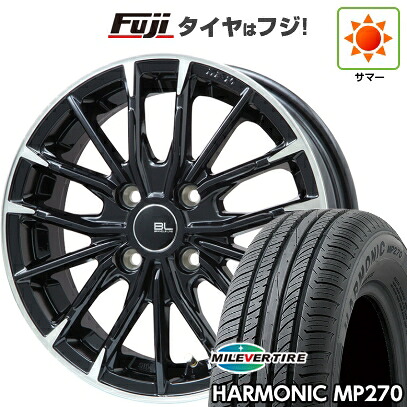 【新品国産車用4穴100】 夏タイヤ ホイール4本セット 195/65R15 ミレバー ハーモニック MP270(限定) ブランドルライン DF-10M グロスブラック/カットスポーク 5.5J 15インチ(送料無料)