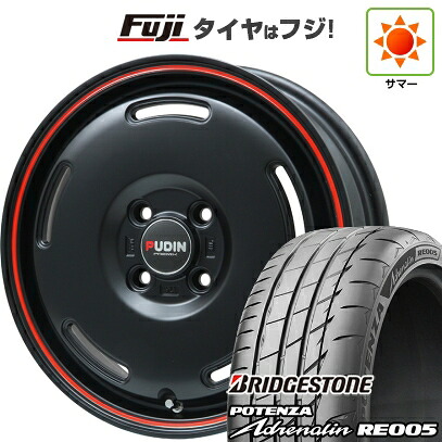 【新品 軽自動車】N-BOX タント スペーシア 夏タイヤ ホイール4本セット 165/55R15 ブリヂストン ポテンザ アドレナリン RE005 プレミックス プディン(マットブラック/レッドライン) 4.5J 15インチ(送料無料)
