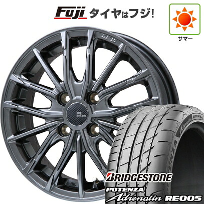 【新品 軽自動車】N-BOX タント スペーシア 夏タイヤ ホイール4本セット 165/55R15 ブリヂストン ポテンザ アドレナリン RE005 ブランドルライン DF-10M ハイパーグレー 4.5J 15インチ(送料無料)｜フジ スペシャルセレクション