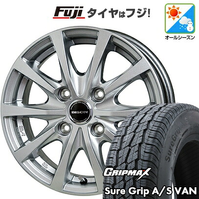 【新品 軽自動車】軽トラ 軽バン オールシーズンタイヤ ホイール4本セット 145/80R12 80/78T グリップマックス シュアグリップ オールシーズン Van(限定) ホットスタッフ バイソン BN-02 3.5J 12インチ(送料無料)|フジ スペシャルセレクション