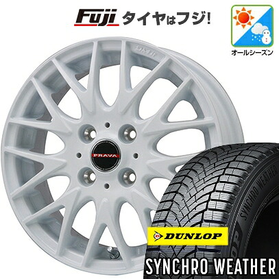 【新品 軽自動車】N-BOX タント スペーシア オールシーズンタイヤ ホイール4本セット 165/55R15 ダンロップ シンクロウェザー ビッグウエイ レイシーン プラバ9MJrII ホワイト 4.5J 15インチ(送料無料)｜フジ スペシャルセレクション