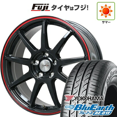 【新品国産車用5穴114.3】 夏タイヤ ホイール4本セット 205/55R16 ヨコハマ ブルーアース AE-01F レアマイスター LMスポーツ LM-QR グロスブラック/レッドライン 7J 16インチ(送料無料)