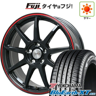 【新品国産車用5穴114.3】 夏タイヤ ホイール4本セット 215/60R17 ヨコハマ ブルーアース XT AE61 レアマイスター LMスポーツ LM-QR グロスブラック/レッドライン 7.5J 17インチ(送料無料)
