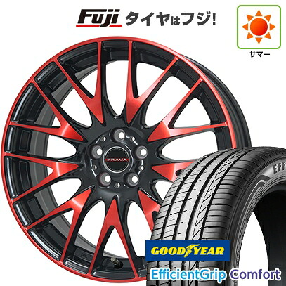 【新品国産車用5穴114.3】 夏タイヤ ホイール4本セット 215/45R18 グッドイヤー エフィシェントグリップ コンフォート(限定) ビッグウエイ レイシーン プラバ9M(レッドクリア) 7.5J 18インチ(送料無料)