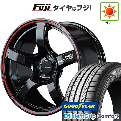 【新品国産車用5穴114.3】 夏タイヤ ホイール4本セット 215/45R18 グッドイヤー エフィシェントグリップ コンフォート(限定) MID WHEELS MID RACING R50 7.5J 18インチ(送料無料)