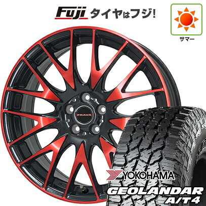 【新品国産車用5穴114.3】 夏タイヤ ホイール4本セット 225/55R18 ヨコハマ ジオランダー A/T4 G018 RBL ビッグウエイ レイシーン プラバ9M(レッドクリア) 7.5J 18インチ(送料無料)