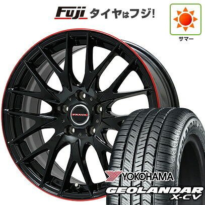 【新品国産車用5穴114.3】 夏タイヤ ホイール4本セット 245/45R20 ヨコハマ ジオランダー X-CV G057 ビッグウエイ レイシーン プラバ9M(グロスブラック/レッドリム) 8.5J 20インチ(送料無料)