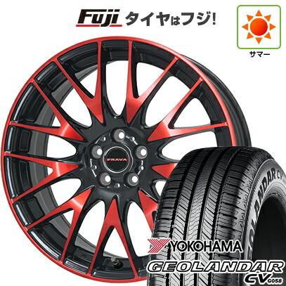 【新品国産車用5穴114.3】 夏タイヤ ホイール4本セット 225/55R18 102 V XL ヨコハマ ジオランダー CV G058 ビッグウエイ レイシーン プラバ9M(レッドクリア) 7.5J 18インチ(送料無料)