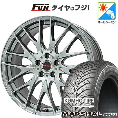 【新品国産車用5穴100】 オールシーズンタイヤ ホイール4本セット 225/60R17 103 V XL クムホ マーシャル MH22 オールシーズン(限定) ビッグウエイ レイシーン プラバ9M(クロームハイパーシルバー) 7J 17インチ(送料無料)