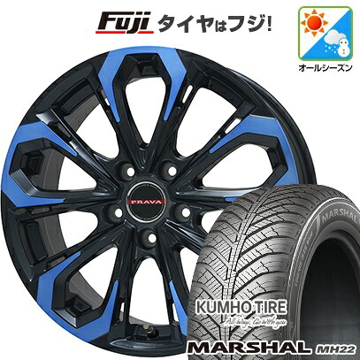 【新品国産車用5穴114.3】 オールシーズンタイヤ ホイール4本セット 225/45R18 95 W XL クムホ マーシャル MH22 オールシーズン(限定) ビッグウエイ レイシーン プラバ5X(ブルークリア) 7J 18インチ(送料無料) 65,340円