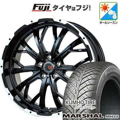 【新品国産車用5穴114.3】 オールシーズンタイヤ ホイール4本セット 225/60R17 103 V XL クムホ マーシャル MH22 オールシーズン(限定) レアマイスター LMG ヴァスティア(グロスブラック/ホワイトリム) 8J 17インチ(送料無料)