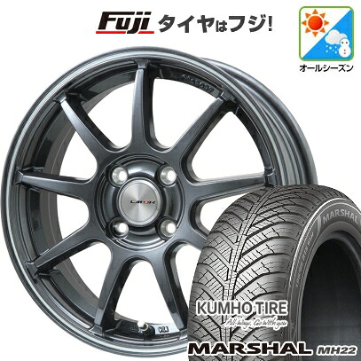 【新品】フリード 5穴/114 オールシーズンタイヤ ホイール4本セット 185/65R15 クムホ マーシャル MH22 オールシーズン(限定) レアマイスター LMスポーツ LM-QR ガンメタ/ラインポリッシュ 6J 15インチ(送料無料)