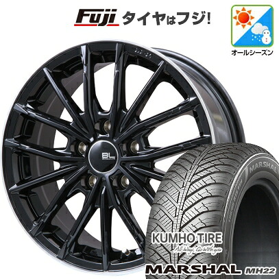 【新品国産車用5穴114.3】 オールシーズンタイヤ ホイール4本セット 225/60R17 103 V XL クムホ マーシャル MH22 オールシーズン(限定) ブランドルライン DF-10M グロスブラック/リムポリッシュ 7J 17インチ(送料無料)｜フジ スペシャルセレクション