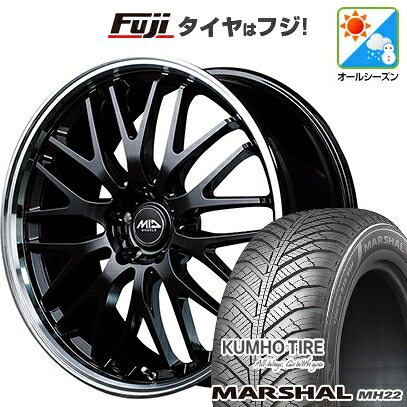 【新品国産車用5穴114.3】 オールシーズンタイヤ ホイール4本セット 225/45R18 95 W XL クムホ マーシャル MH22 オールシーズン(限定) MID WHEELS エグゼ10 8J 18インチ(送料無料)