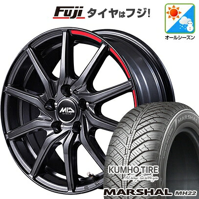 【新品国産車用5穴100】 オールシーズンタイヤ ホイール4本セット 195/65R15 クムホ マーシャル MH22 オールシーズン(限定) MID WHEELS RX810 アクティブブラック 6J 15インチ(送料無料)