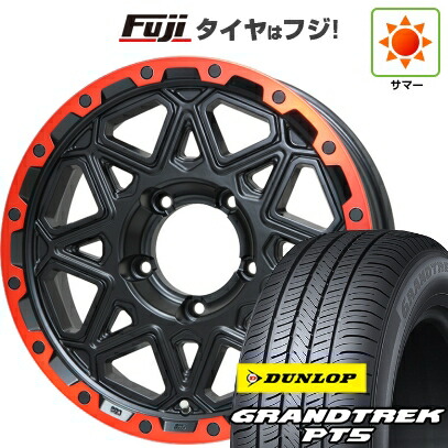 【新品】ジムニーシエラ/ジムニーノマド 夏タイヤ ホイール4本セット 215/70R16 ダンロップ グラントレック PT5 レアマイスター LMG モンタグナ(マットブラック/レッドリム) 5.5J 16インチ(送料無料)