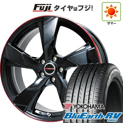 【パンク保証付き】【新品国産車用5穴114.3】 夏タイヤ ホイール4本セット 235/50R18 ヨコハマ ブルーアース RV-03 プレミックス ヴェランV(グロスブラック/レッドリム) 7J 18インチ(送料無料)