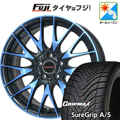 【新品国産車用5穴114.3】 オールシーズンタイヤ ホイール4本セット 235/55R19 グリップマックス シュアグリップ オールシーズン(限定2024年製) ビッグウエイ レイシーン プラバ9M(ブルークリア) 8J 19インチ(送料無料)