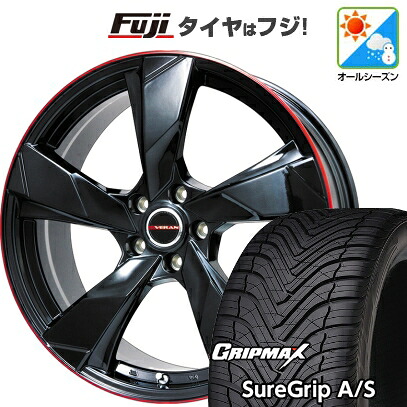 【新品国産車用5穴114.3】 オールシーズンタイヤ ホイール4本セット 235/50R18 グリップマックス シュアグリップ オールシーズン(限定) プレミックス ヴェランV(グロスブラック/レッドリム) 7J 18インチ(送料無料)