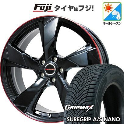 【新品国産車用5穴114.3】 オールシーズンタイヤ ホイール4本セット 225/65R17 グリップマックス シュアグリップ オールシーズン ナノ(限定) プレミックス ヴェランV(グロスブラック/レッドリム) 7J 17インチ(送料無料)