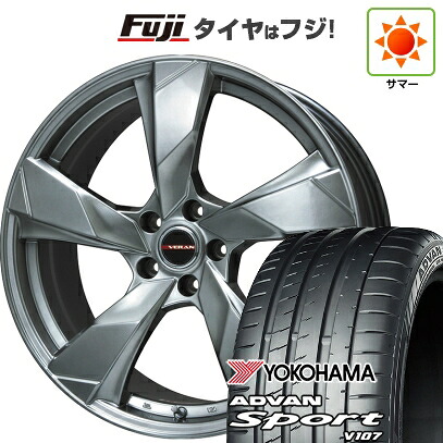 【パンク保証付き】【新品国産車用5穴114.3】 夏タイヤ ホイール4本セット 225/45R18 ヨコハマ アドバン スポーツ V107(限定) プレミックス ヴェランV(クロームハイパーシルバー) 8J 18インチ(送料無料)|フジ スペシャルセレクション