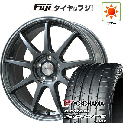 【パンク保証付き】【新品国産車用5穴114.3】 夏タイヤ ホイール4本セット 225/45R18 ヨコハマ アドバン スポーツ V107(限定) レアマイスター LMスポーツ LM-QR ガンメタ/ラインポリッシュ 7.5J 18インチ(送料無料)