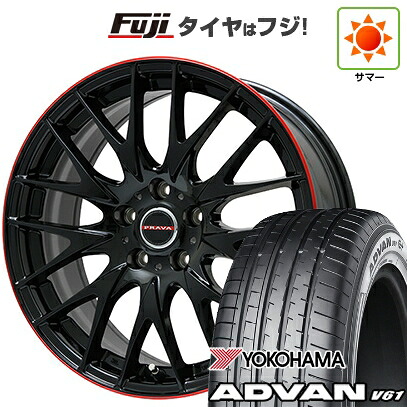 【新品国産車用5穴114.3】 夏タイヤ ホイール4本セット 255/45R20 ヨコハマ アドバン V61 ビッグウエイ レイシーン プラバ9M(グロスブラック/レッドリム) 8.5J 20インチ(送料無料)