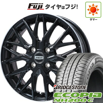 【新品 軽自動車】N-BOX タント スペーシア 夏タイヤ ホイール4本セット 165/55R15 ブリヂストン エコピア NH200 C プレミックス MER XMESH グロスブラック/リムポリッシュ 4.5J 15インチ(送料無料)