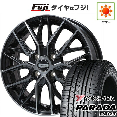 【新品 軽自動車】 夏タイヤ ホイール4本セット 165/55R14 ヨコハマ PARADA PA03 ブラックレター プレミックス MER XMESH ブラッククリア 4.5J 14インチ(送料無料)