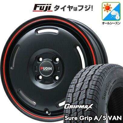 【新品 軽自動車】軽トラ 軽バン オールシーズンタイヤ ホイール4本セット 145/80R12 80/78T グリップマックス シュアグリップ オールシーズン Van(限定) プレミックス プディン(マットブラック/レッドライン) 4J 12インチ(送料無料)
