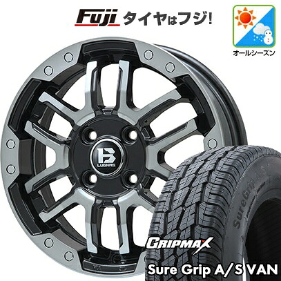 【新品 軽自動車】軽トラ 軽バン オールシーズンタイヤ ホイール4本セット 145/80R12 80/78T グリップマックス シュアグリップ オールシーズン Van(限定) ビッグウエイ B-LUGNAS FRD(ブラックポリッシュ/ブラッククリア) 4J 12インチ(送料無料)